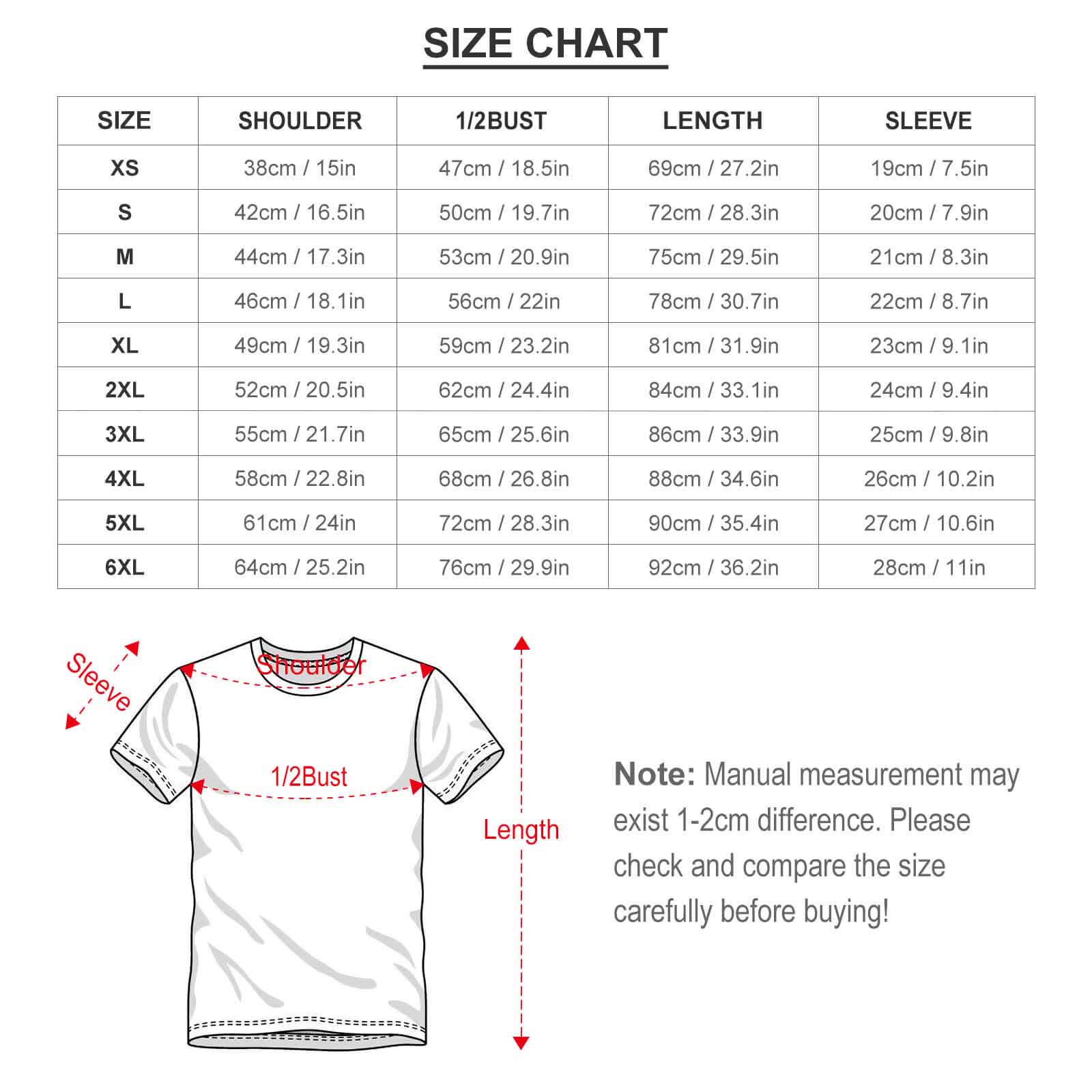 size chart t-shirt