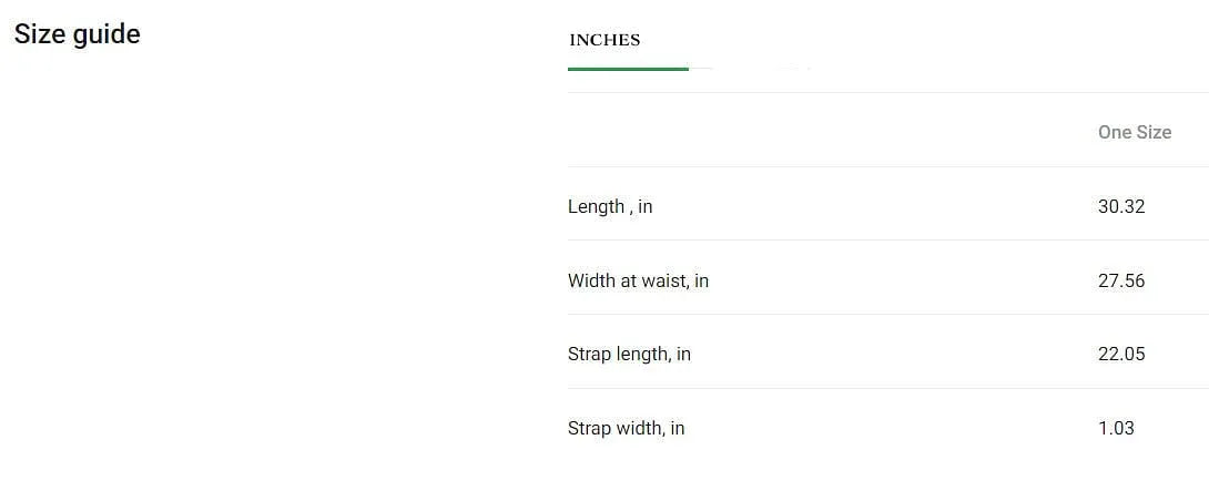 inches size guide apron