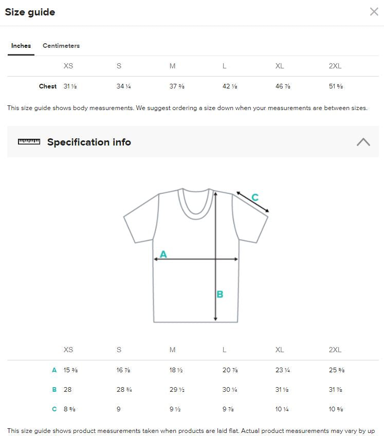 size guide inches