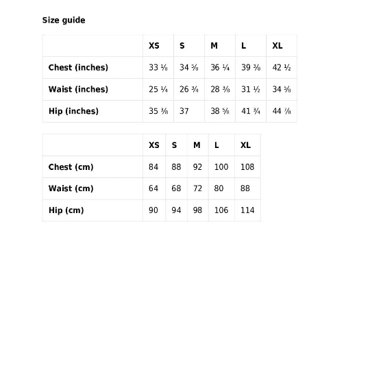 size guide inches and centimeters