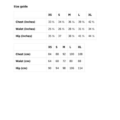 size guide inches and centimeters