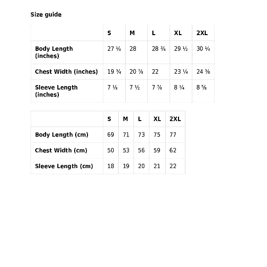 size guide t shirt
