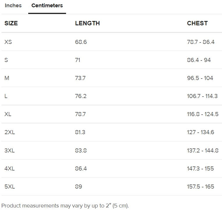 size label centimeters