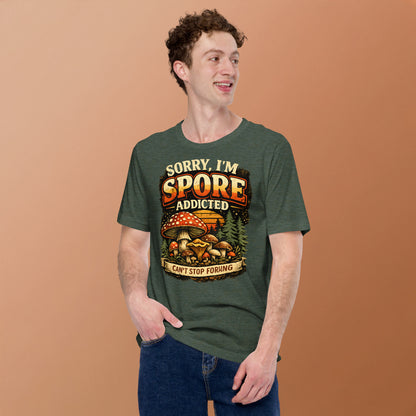 spore addicted mushroom hunter graphic tee