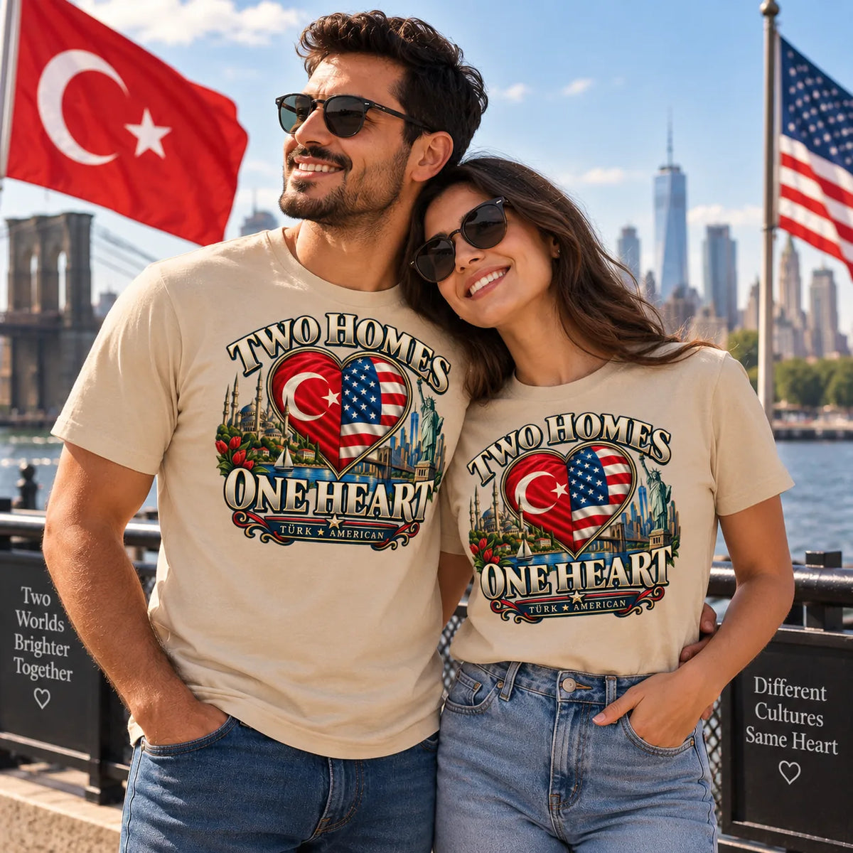 Two Homes One Heart Turkish American T-shirt