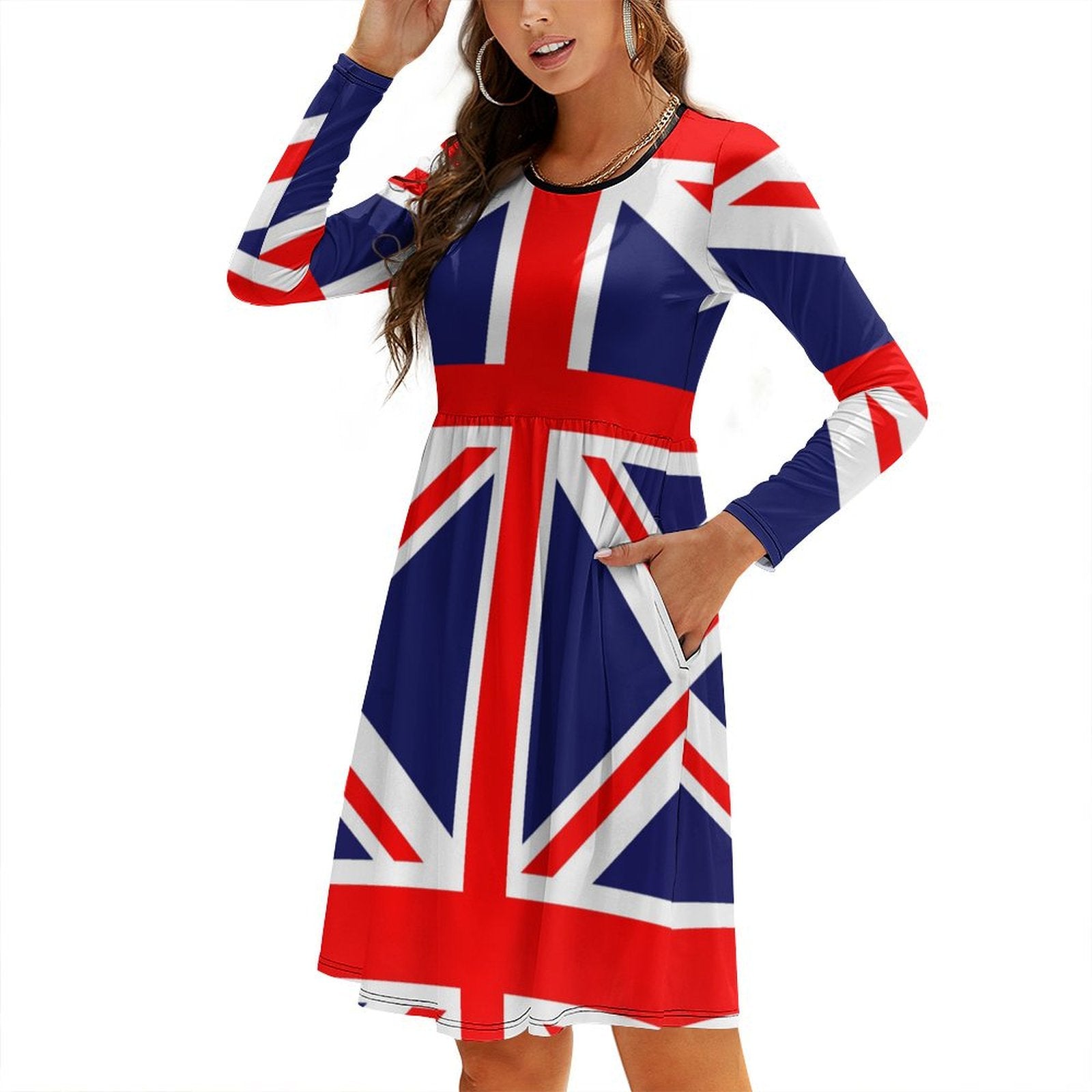 whiteunion jack dress long sleeves for women