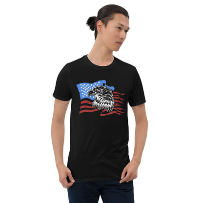 Red, white, and blue American flag t-shirt with eagle design