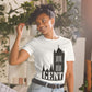 A White-shirt with the word "gent" on it, featuring a unique print of Gravensteen Castle Ghent
