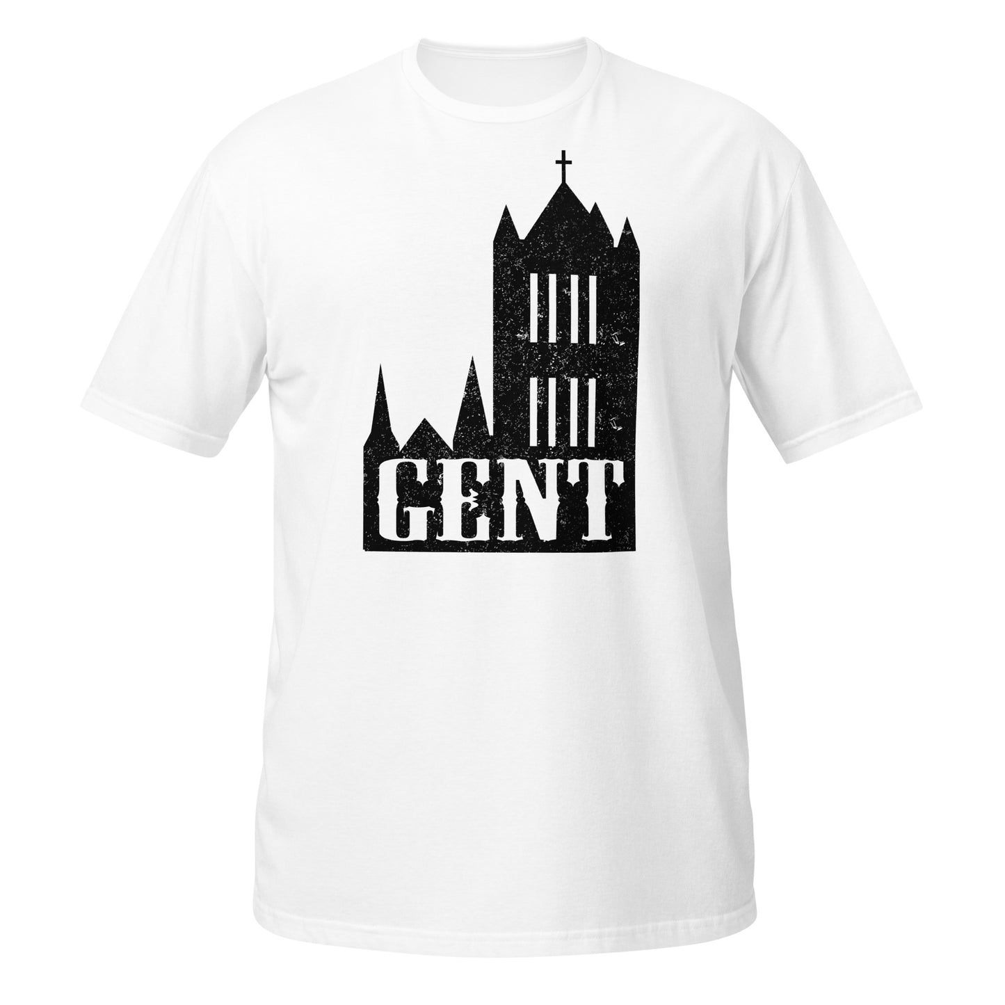 White T-shirt with 'Gent' printed on it, featuring Gravensteen Castle in Ghent