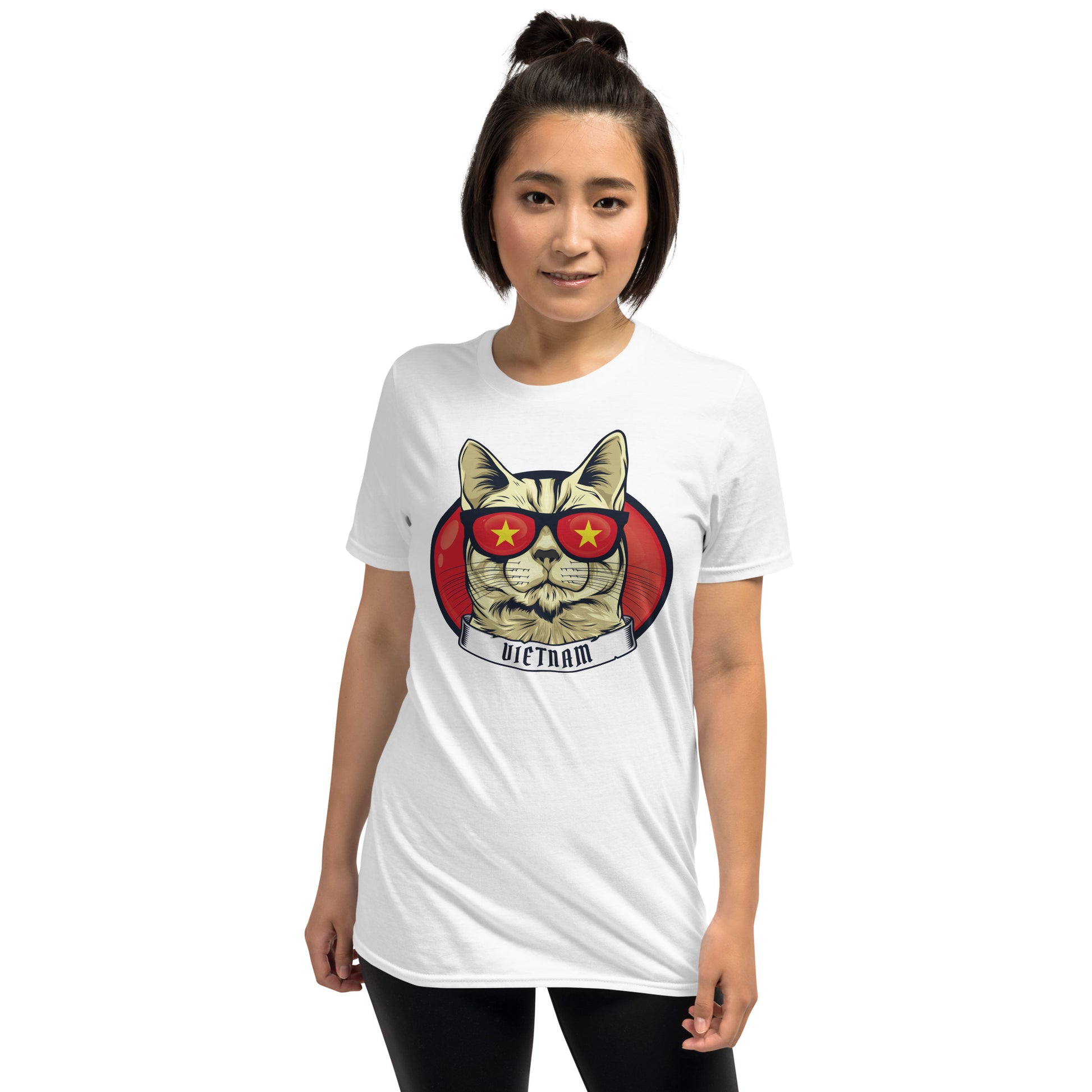T-shirt with Vietnamese Flag Design and Cute Cat