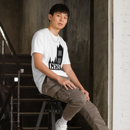 White t-shirt with 'Gent' written on it, featuring a print of Ghent's iconic Gravensteen Castle