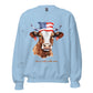 Custom Sweater With Patriotic Cow For Cow Lovers And Farmers Light Blue Color