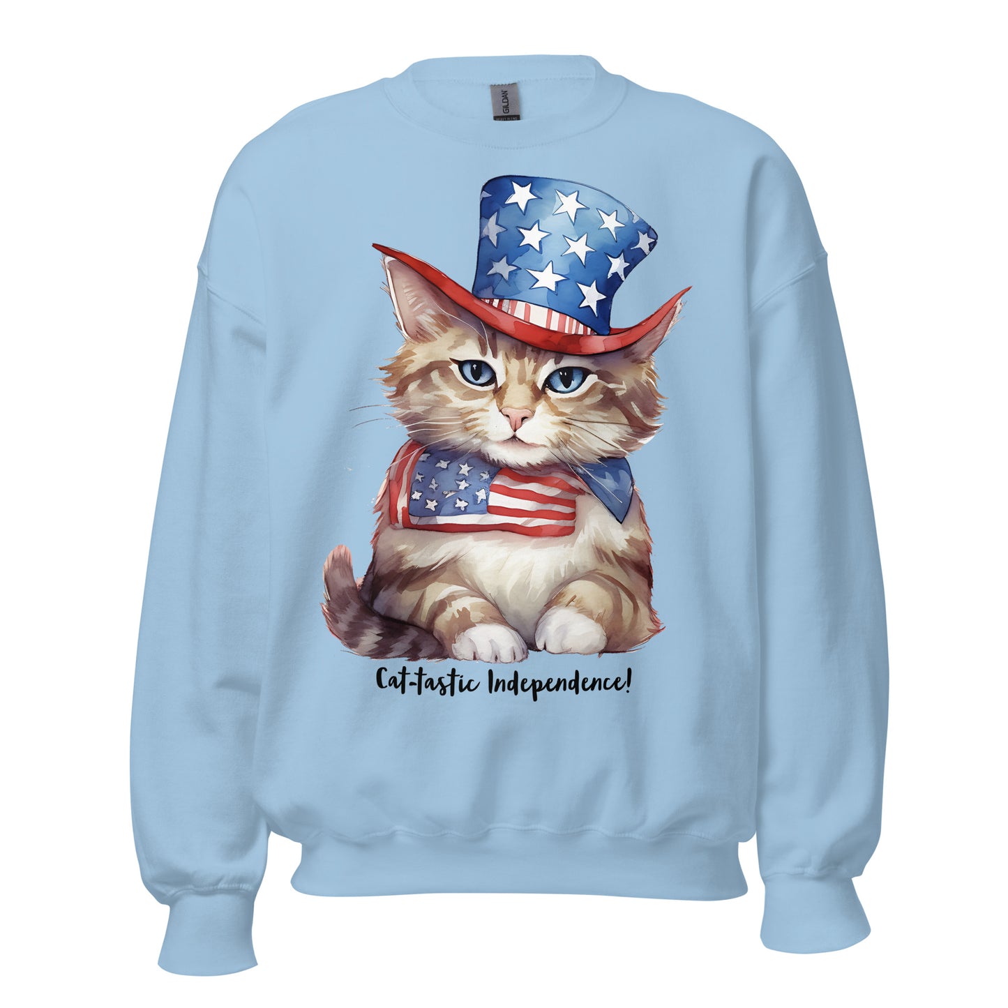 Cat Sweatshirt For Women / Custom Text Sweatshirt For The Patriotic Cat Lover Blue Color