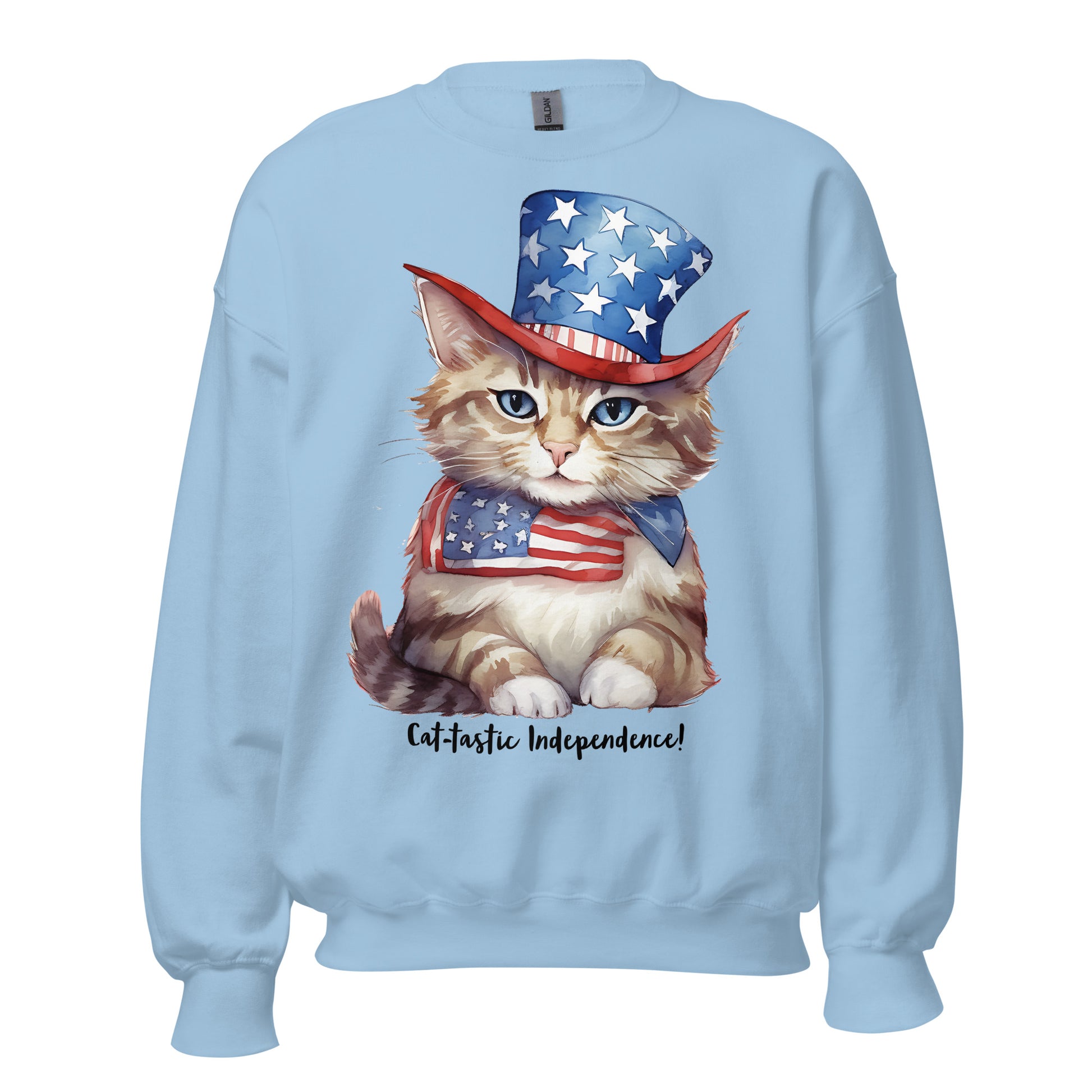 Cat Sweatshirt For Women / Custom Text Sweatshirt For The Patriotic Cat Lover Blue Color