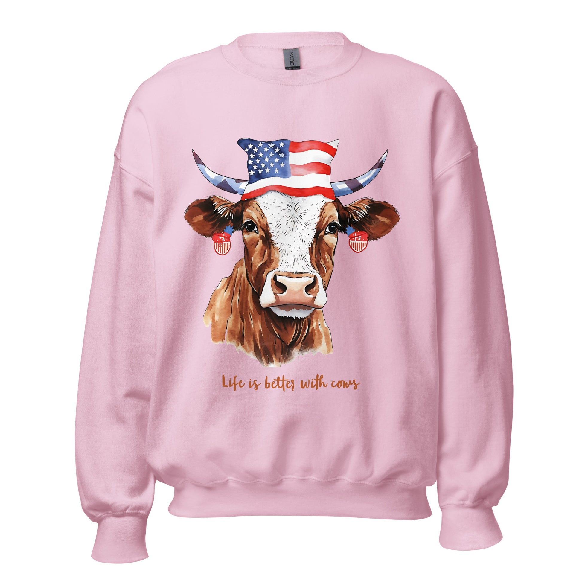 Pink Custom Sweater With Patriotic Cow For Cow Lovers And Farmers