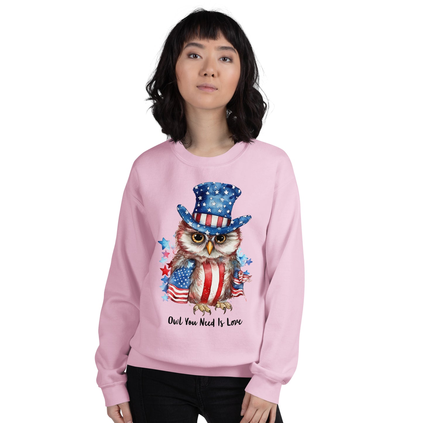 Custom Patriotic Owl For Owl Lovers, Bird Lovers, Night Lovers Pink Sweatshirt
