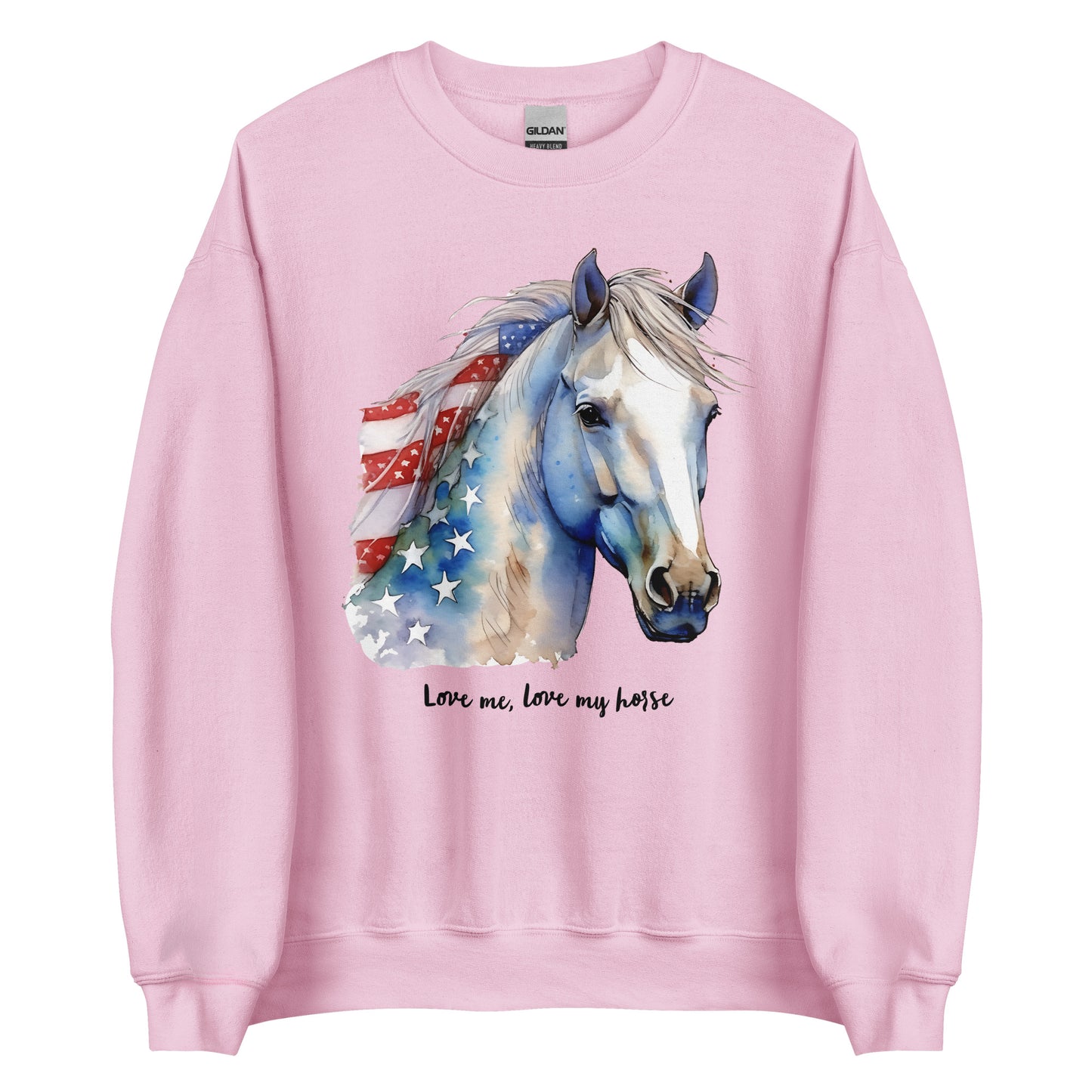 Pink Patriotic Horse Sweatshirt With Blue Horse