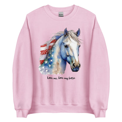 Pink Patriotic Horse Sweatshirt With Blue Horse