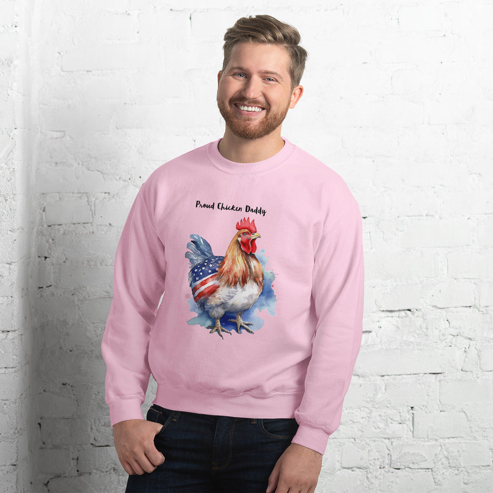Pink Custom Text Patriotic Chicken Sweatshirt For Daddy Or Mom / Gift For Chicken Owner