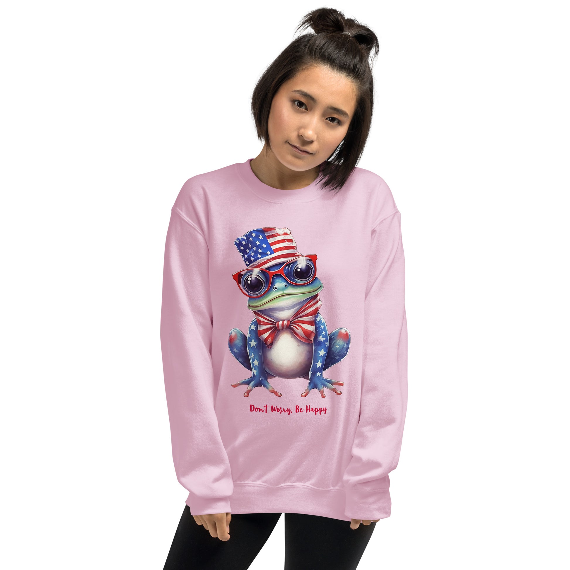 Light Pink Customizable Cute Patriotic Frog Sweatshirt / USA Flag Sweatshirt
