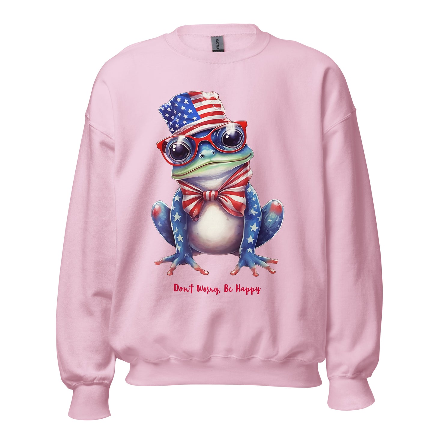 Light Pink Customizable Cute Patriotic Frog Sweatshirt / USA Flag Sweatshirt