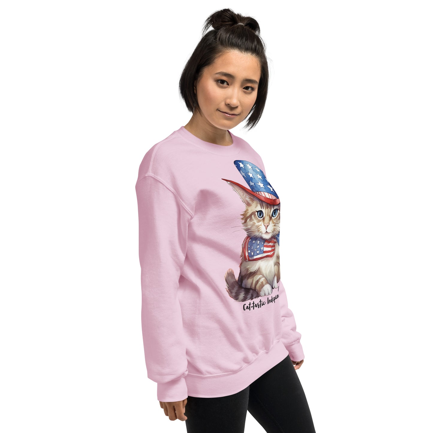 Pink Cat Sweatshirt For Women / Custom Text Sweatshirt For The Patriotic Cat Lover