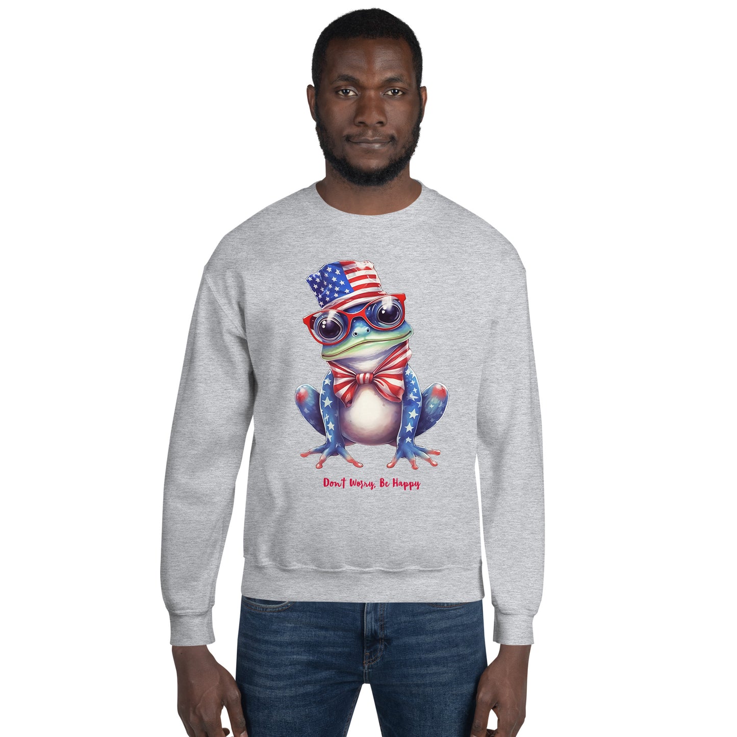 Sport Grey Customizable Cute Patriotic Frog Sweatshirt / USA Flag Sweatshirt