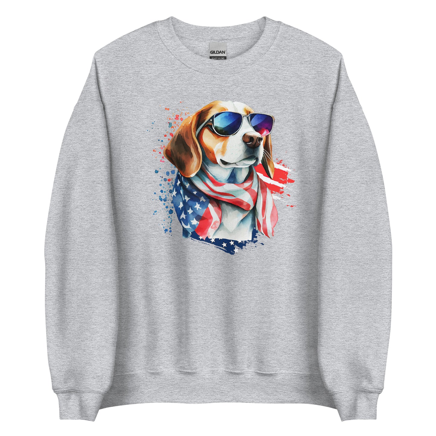 Grey Colored Patriot Sweatshirt Printed With Patriotic Dog And USA Colors