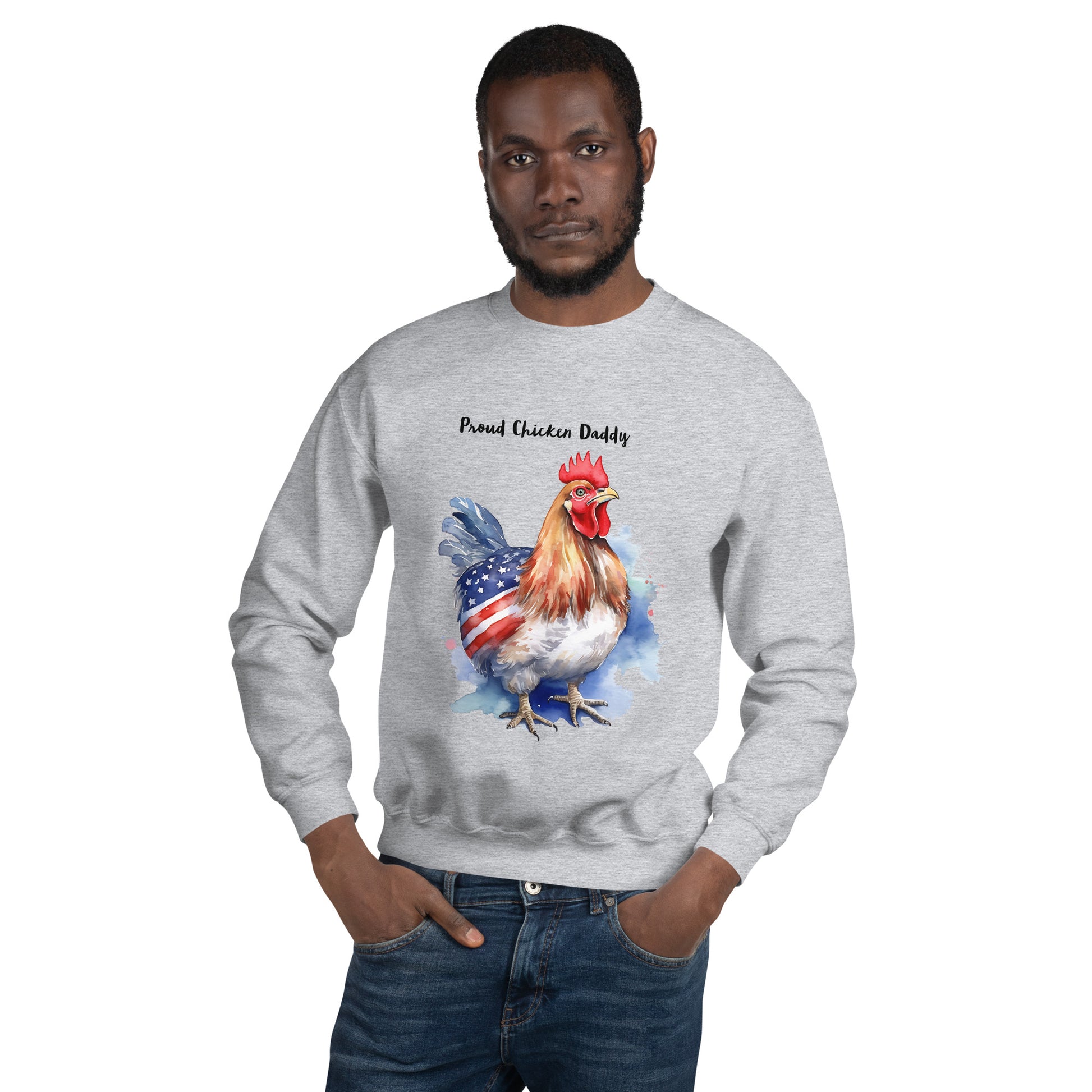 Grey Custom Text Patriotic Chicken Sweatshirt For Daddy Or Mom / Gift For Chicken Owner
