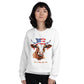White Custom Sweater With Patriotic Cow For Cow Lovers And Farmers