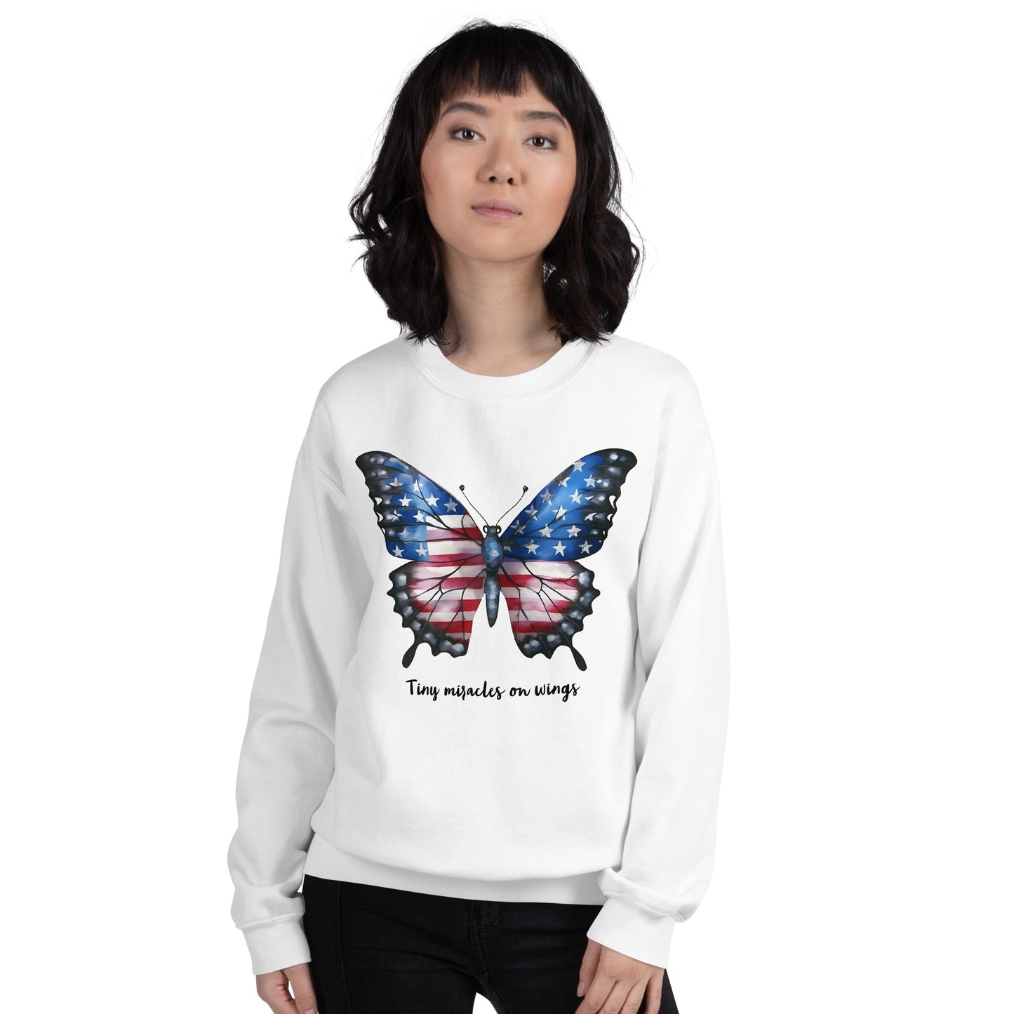Butterfly Sweatshirt For Women / Custom Text Sweatshirt For The Patriotic Butterfly Lover White Color