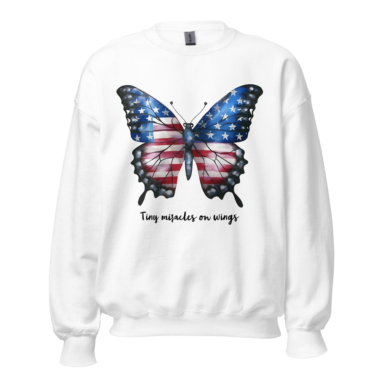 White Butterfly Sweatshirt For Women / Custom Text Sweatshirt For The Patriotic Butterfly Lover