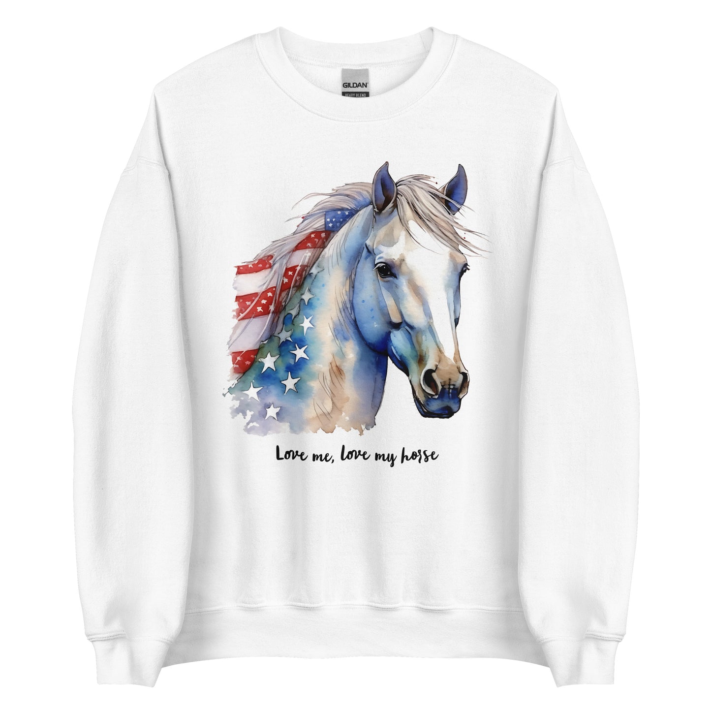 USA Colored Patriotic Sweatshirt With Blue Horse Graphic Design For Horse Lovers