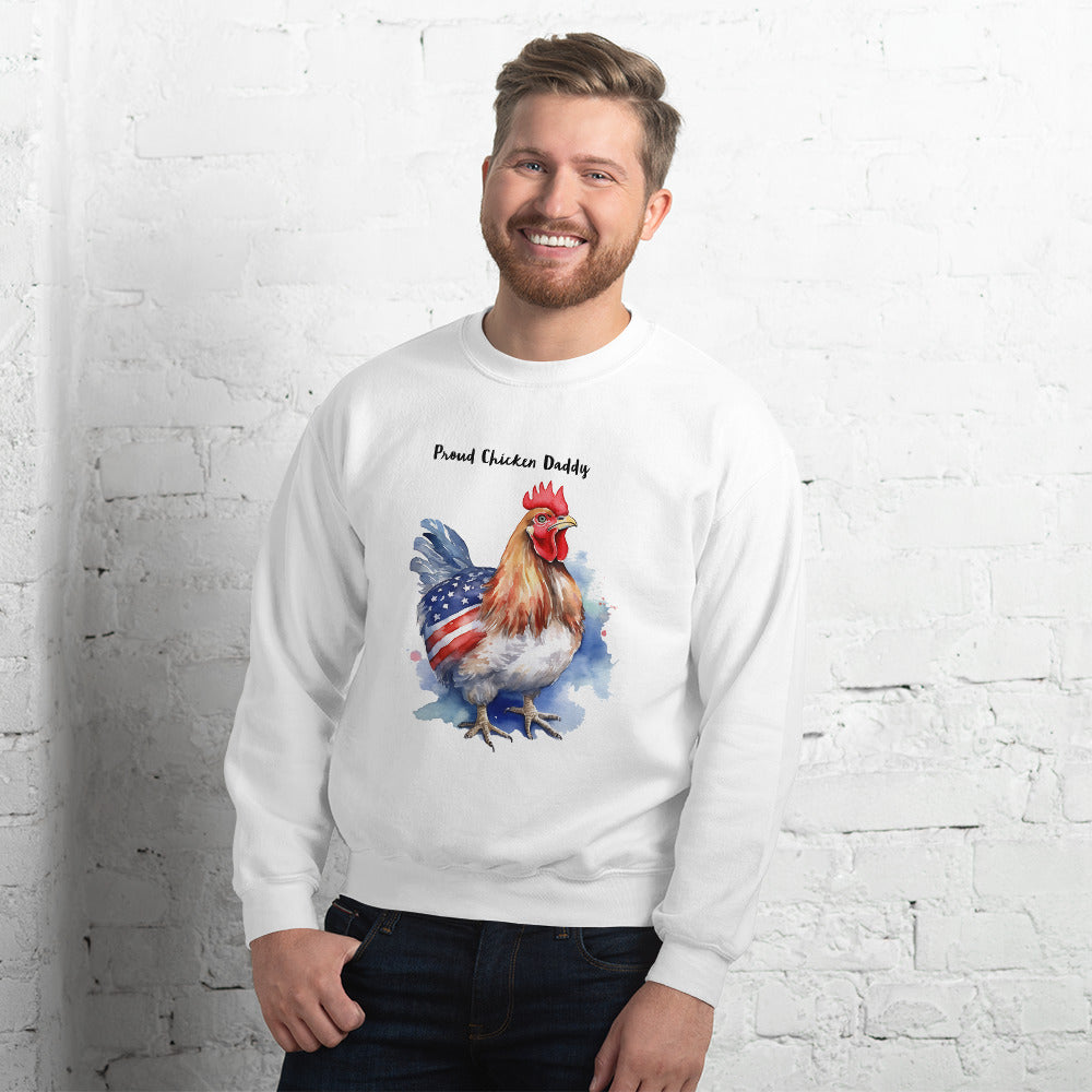 White Custom Text Patriotic Chicken Sweatshirt For Daddy Or Mom / Gift For Chicken Owner