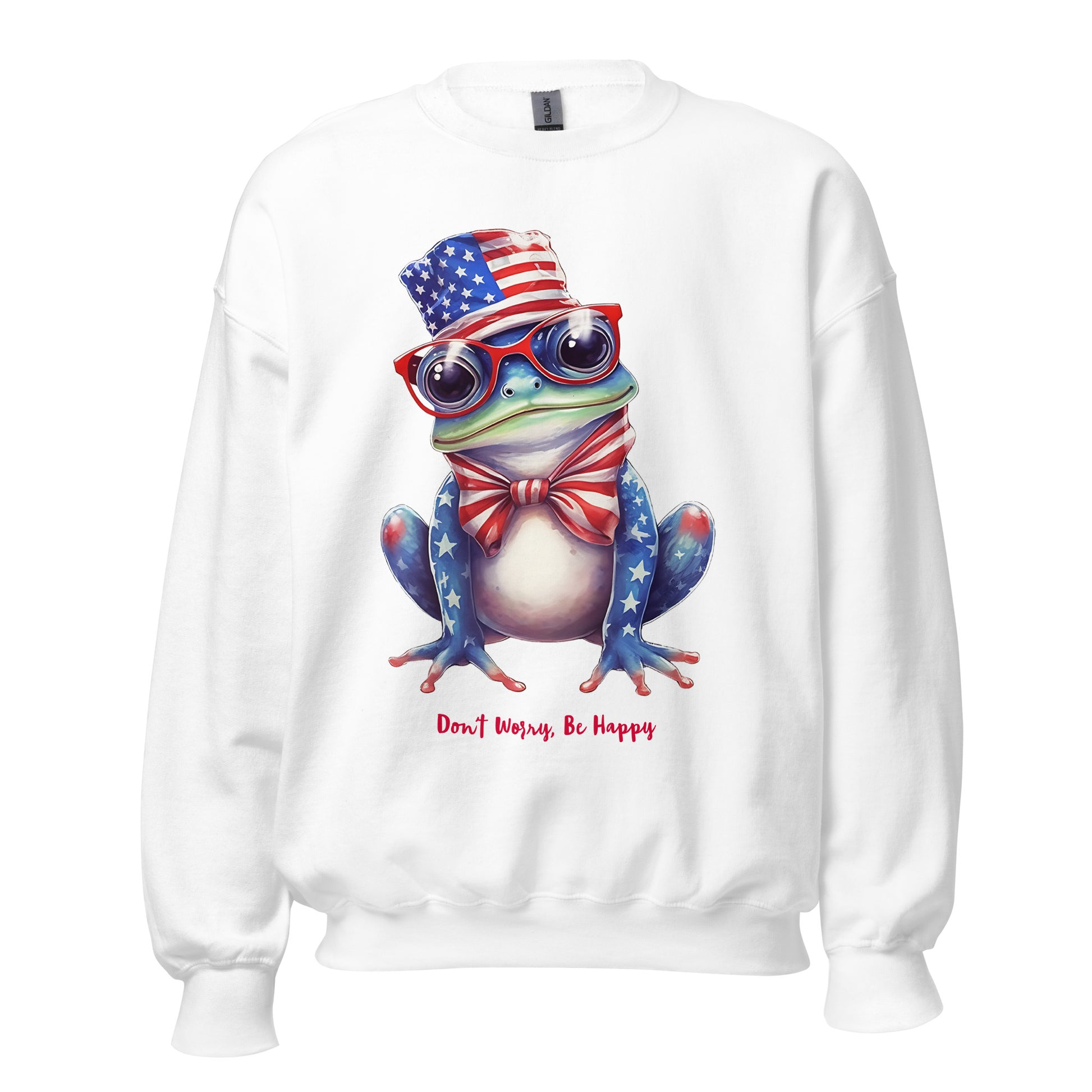 White Customizable Cute Patriotic Frog Sweatshirt / USA Flag Sweatshirt