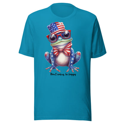 Aqua color Cute Patriotic Frog Tshirt 