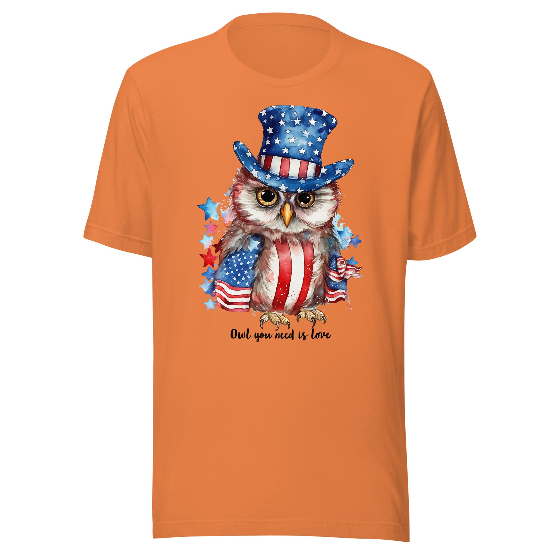 Custom Patriotic Owl For Owl Lovers, Bird Lovers, Night Lovers Tshirt Orange Color
