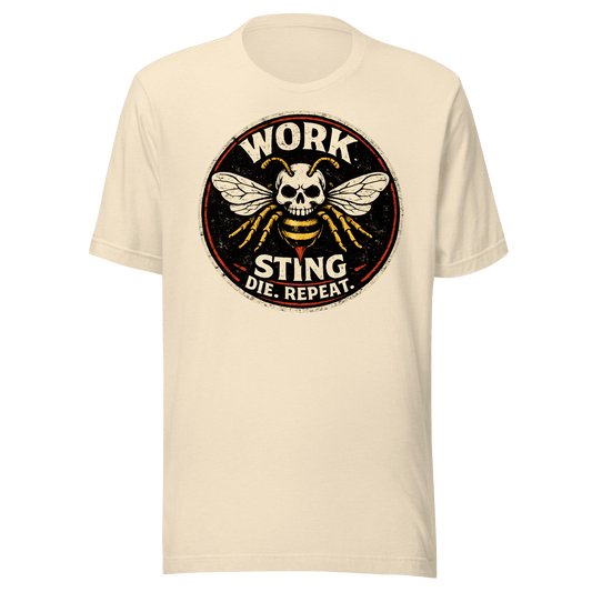 Work Sting Die Repeat T-Shirt – Bold Gothic Statement Piece