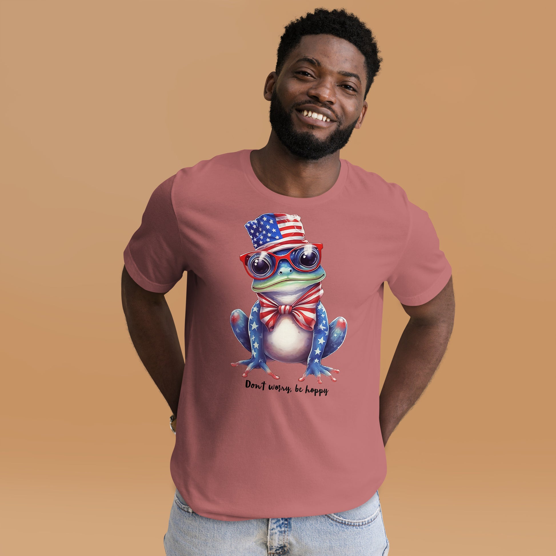 Man With Cute Patriotic Frog Tshirt 