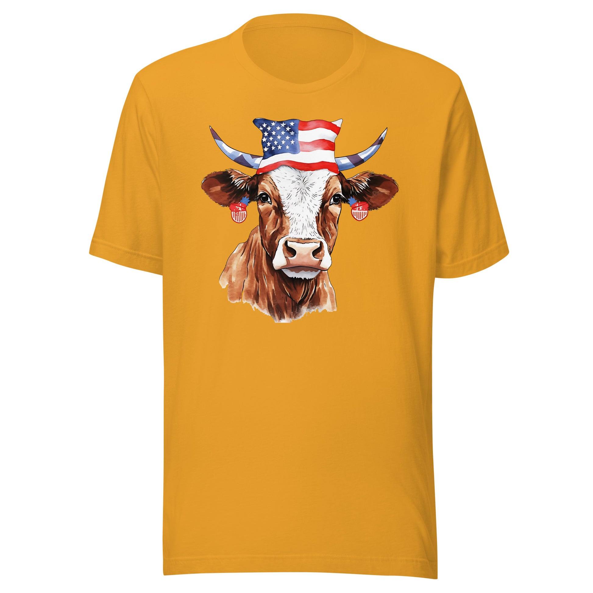 Patriotic Cow Tshirt For Cow Lovers Mustard Color