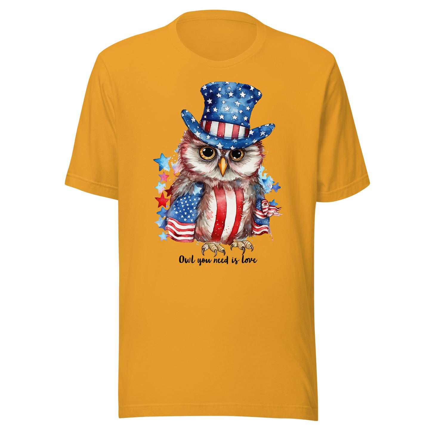 Custom Patriotic Owl For Owl Lovers, Bird Lovers, Night Lovers Tshirt Mustard Color