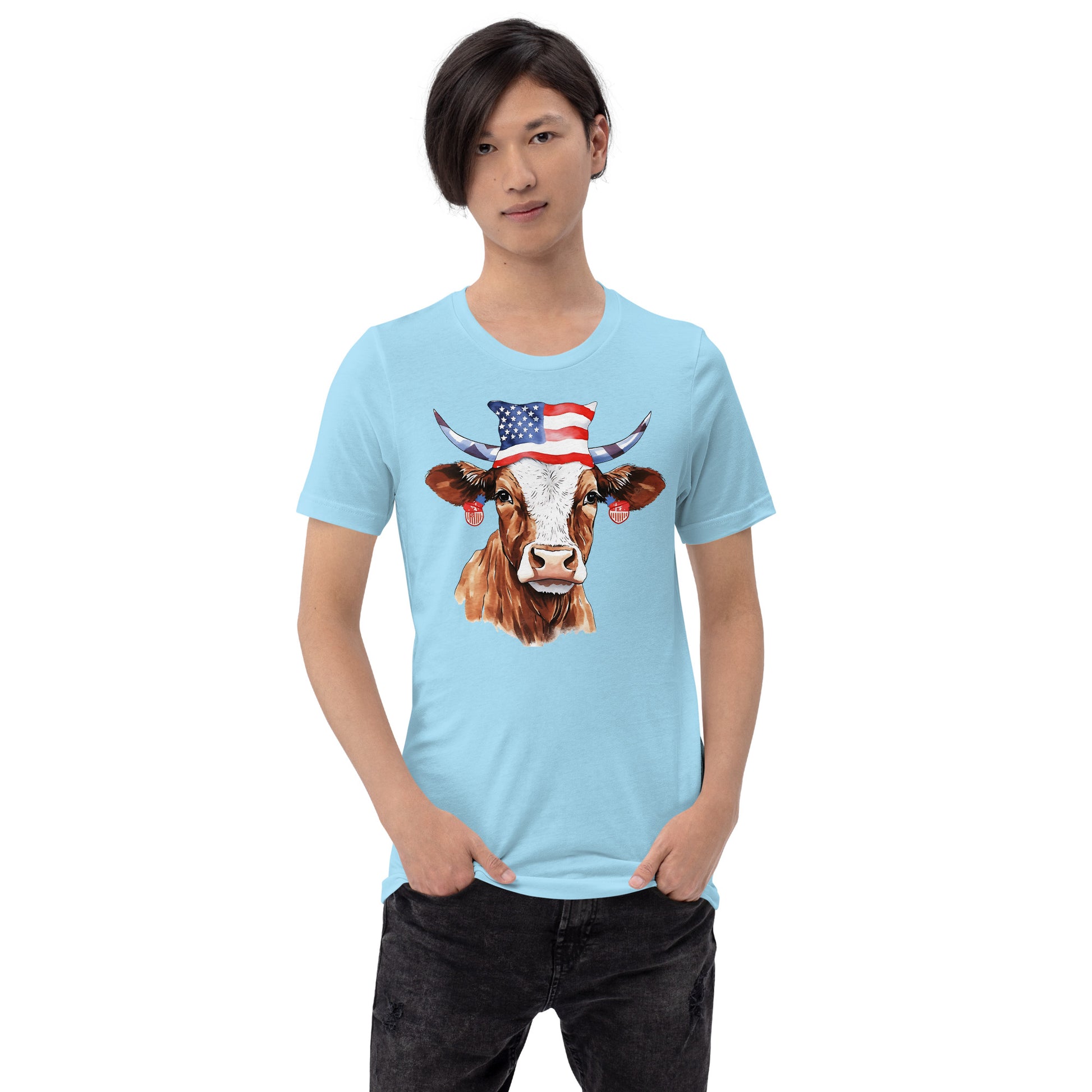 Patriotic Cow Tshirt For Cow Lovers Blue Color
