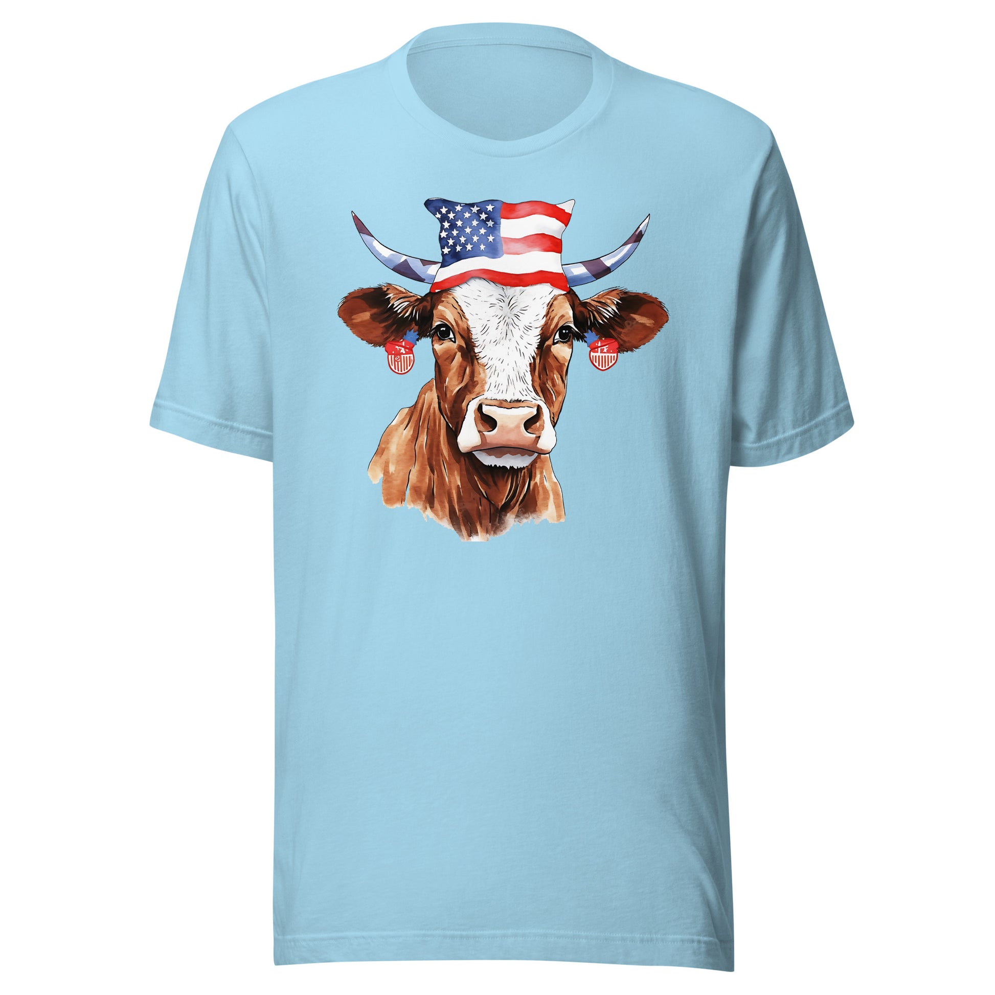 Patriotic Cow Tshirt For Cow Lovers Light Blue Color
