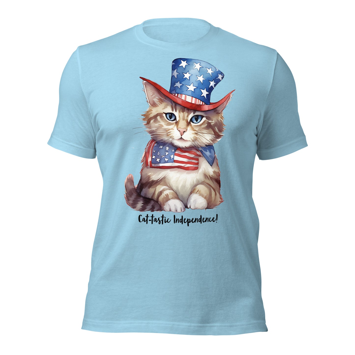 Patriotic Cat Tshirt With Customizable Text  For Cat Lovers Blue Color