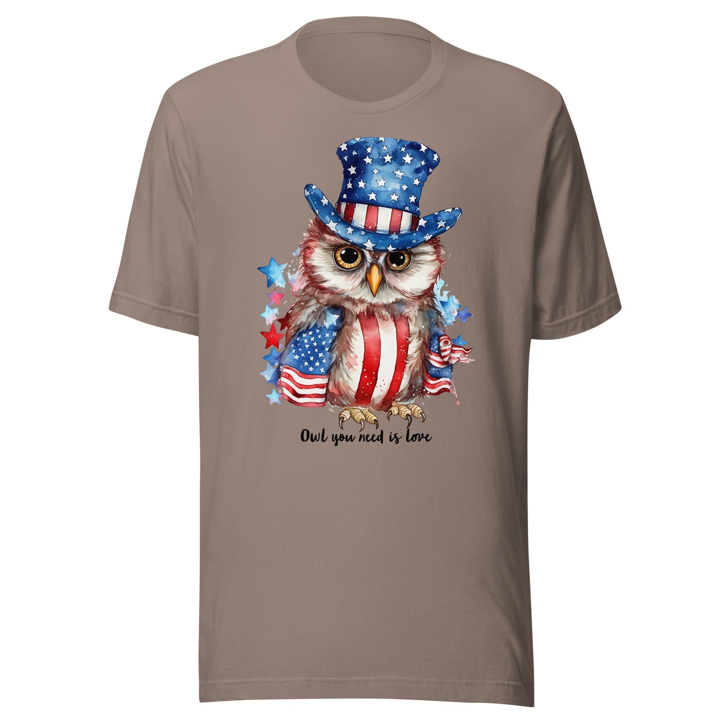 Custom Patriotic Owl For Owl Lovers, Bird Lovers, Night Lovers Tshirt Pebble Color