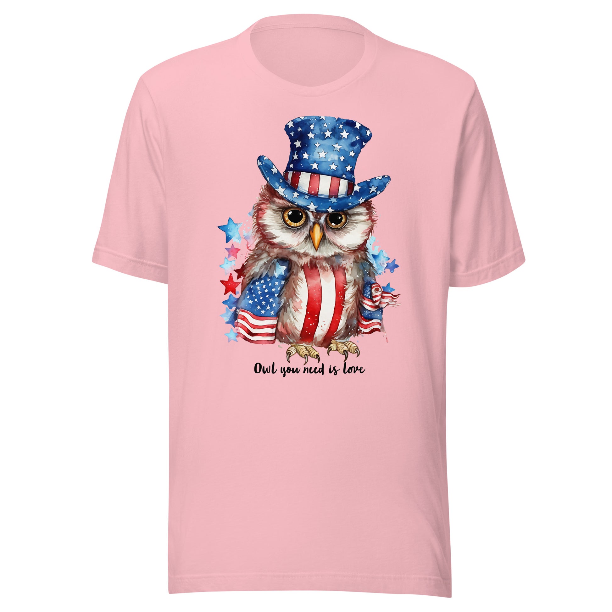 Custom Patriotic Owl For Owl Lovers, Bird Lovers, Night Lovers Tshirt Pink Color