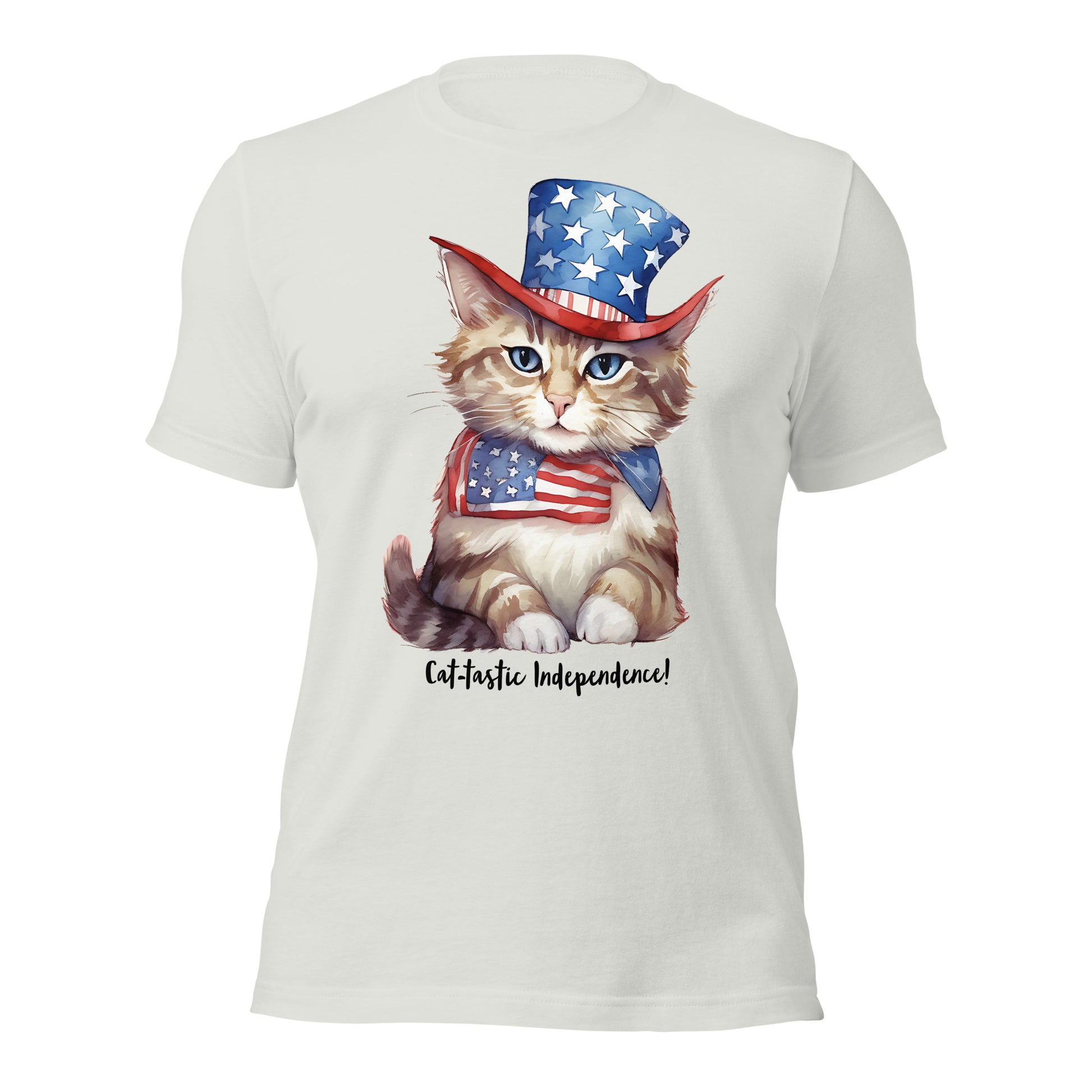 Patriotic Cat Tshirt With Customizable Text  For Cat Lovers Silver Color