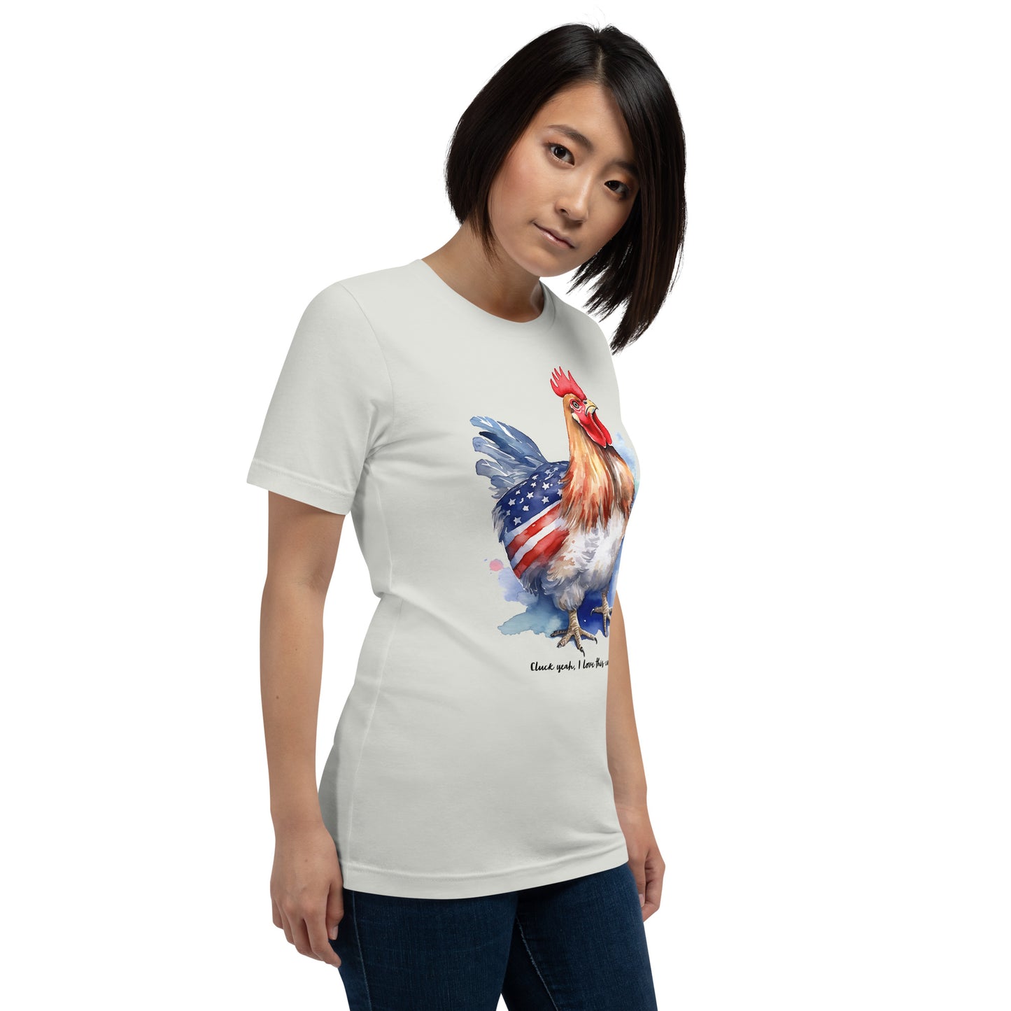 USA Themed Patriotic Chicken Tshirt Silver Color