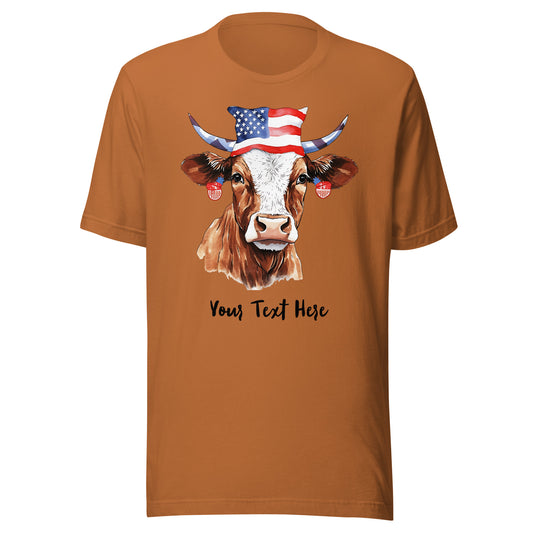 Camiseta customizável com vaca patriótica para amantes de vacas