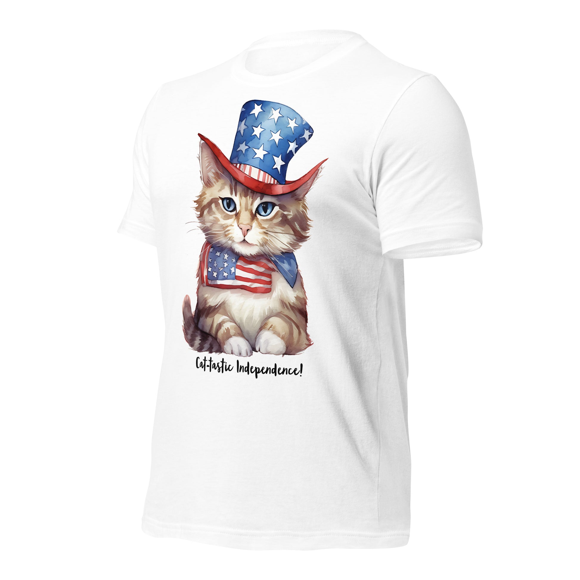 Patriotic Cat Tshirt With Customizable Text  For Cat Lovers White Color